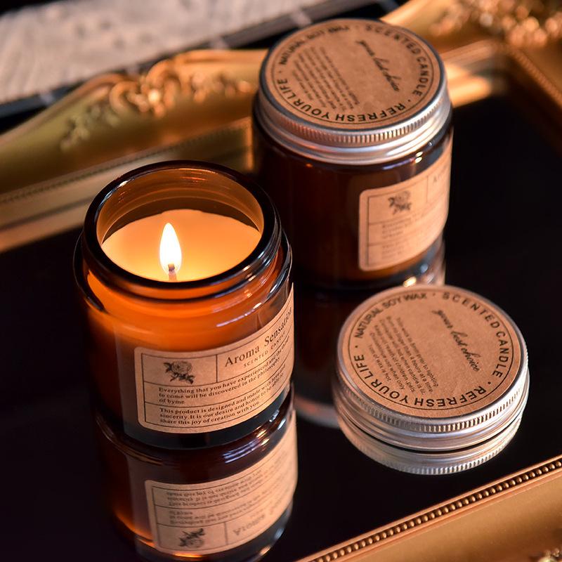 2.8oz Smokeless Handmade Plant Candle In Brown Glass for Aromatherapy and Romantic Atmosphere