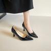 Nude high heels women's autumn patent leather waterproof table sexy temperament commuting single shoes dress pointed