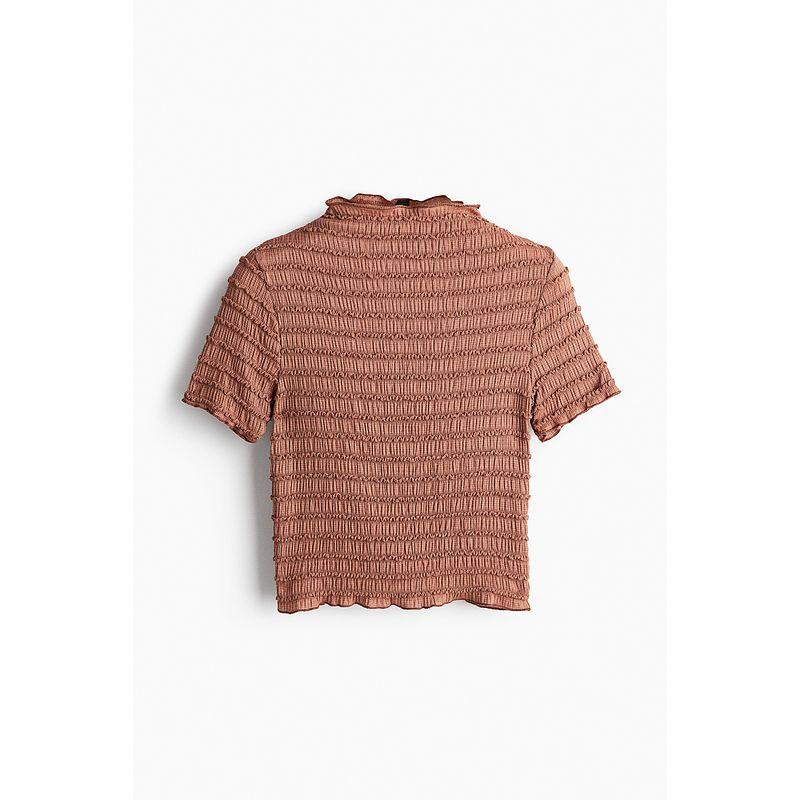 

HM Women s T-shirt Autumn Leisure Silm Pleated Stand Collar Straight-leg T-shirt Shory Style Tops 1257980 Apricot color 155/76