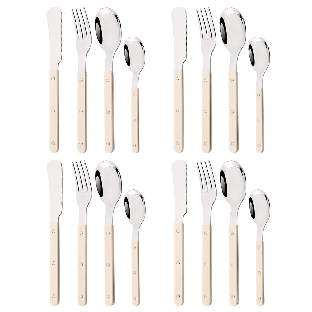 

16Pc Stainless Steel Tableware Plastic Handle Blue Silver Dinnerware Set Knife Fork Spoons Teaspoon Cutlery Kitchen Flatware Set бежевый/серебряный