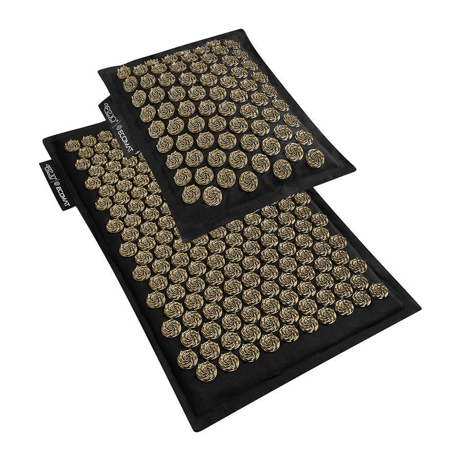 4FIZJO ECO Acupressure Mat 68x42cm with Buckwheat Hulls and a Pillow, Black and Gold
