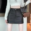 Black A-Line Leather Mini Skirt - High Waist, Slim Fit, Petite, Autumn Wear for Women