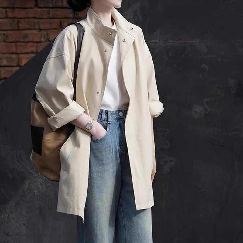 

High-end light and thin trench coat women s spring and autumn new medium and long women s clothing casual loose simple coat S абрикосовий