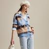 Zhaojun Women's V-Neck Argyle Wool Cardigan