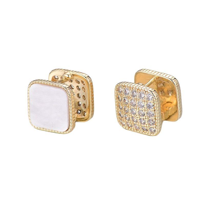 

New Trendy 14K Gold-Plated Pave Setting Zircon Earrings Female, 2 Side Square Geometric Stud Earrings For Women Jewelry 1 Pair