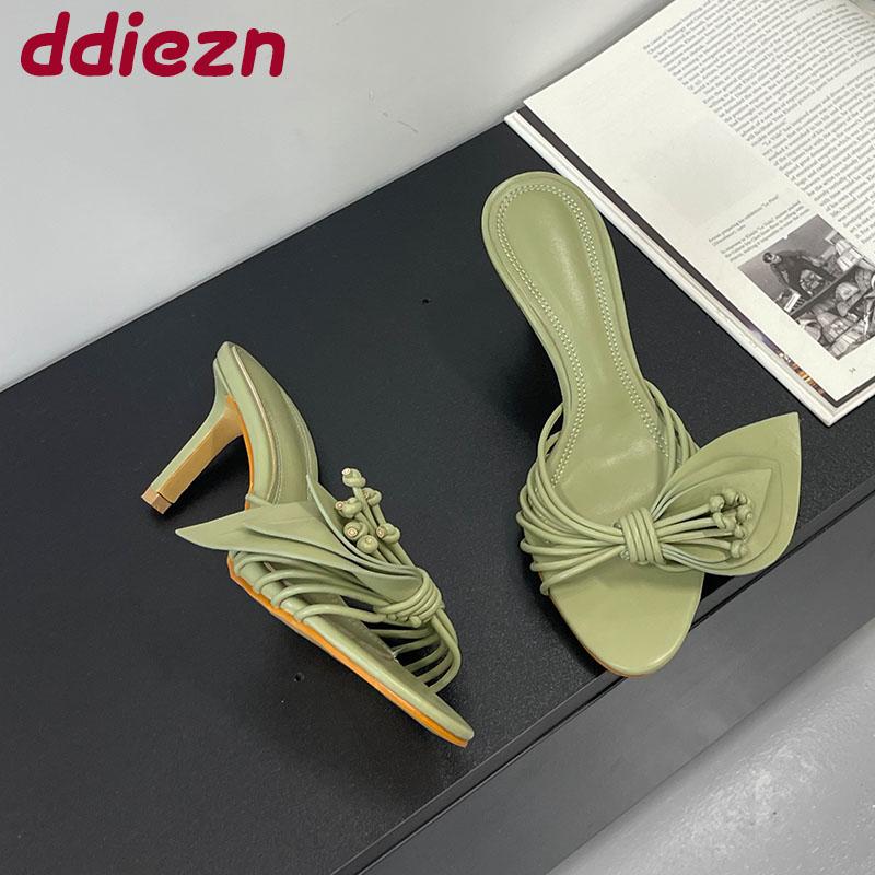 

Fashion Green Footwear Butterfly-Knot Women Heels Slides Shoes Female Slippers Fashion Round Toe Ladies High Heels Sandals Shoes Pumps 35 зелёный
