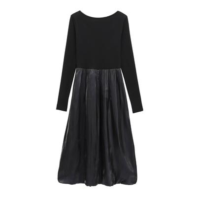 Rochie de damă de primăvară, nouă modă, elegantă, cu gât rotund, mânecă lungă, fustă tip felinar