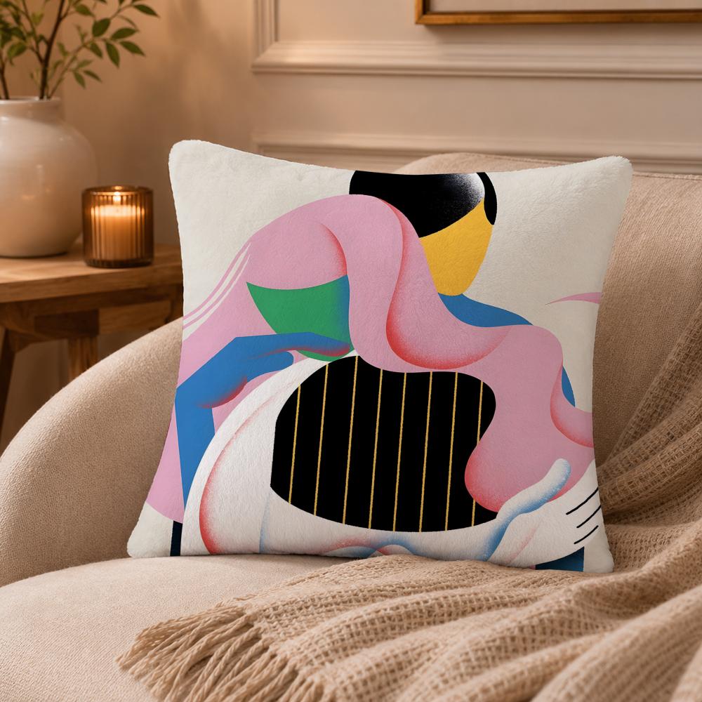 Abstract art color lines hug Cushion Cover Anti-dustmite Pillowcase Invisible zipper silky short plush Sofa cushion cover