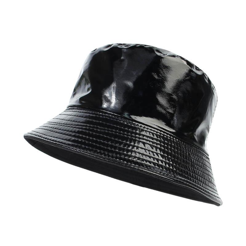 Cappello a Secchiello Hip-Hop Lucido alla Moda per Donne Uomini in Pelle PU Impermeabile Cappello Panama Estivo Cappello da Pescatore Bob Cappello Parasole Cappello da Pesca