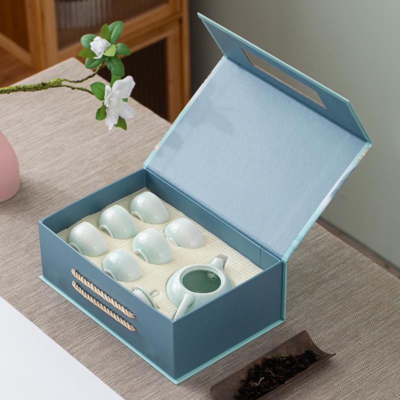 

Новые подарки к Празднику середины осени Набор для кунг-фу чая «Тысячи миль Цзяншань» Керамический чайник с глазурью «Ледяная трещина» печи Гэ Аккомпанемент для мероприятий