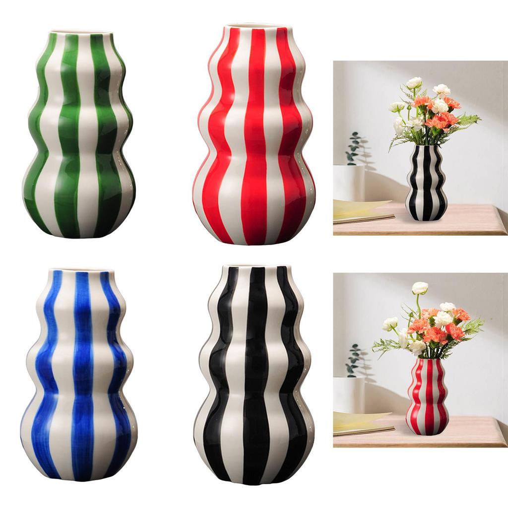 Painted Striped Ceramic Vase Birthday Gift Table Centerpiece Flower Arrangement for Table Entryway Living Room Shelf Office