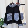 Autumn and winter new zipper splicing denim knitted double-sided woolen cardigan temperament sweater jacket women