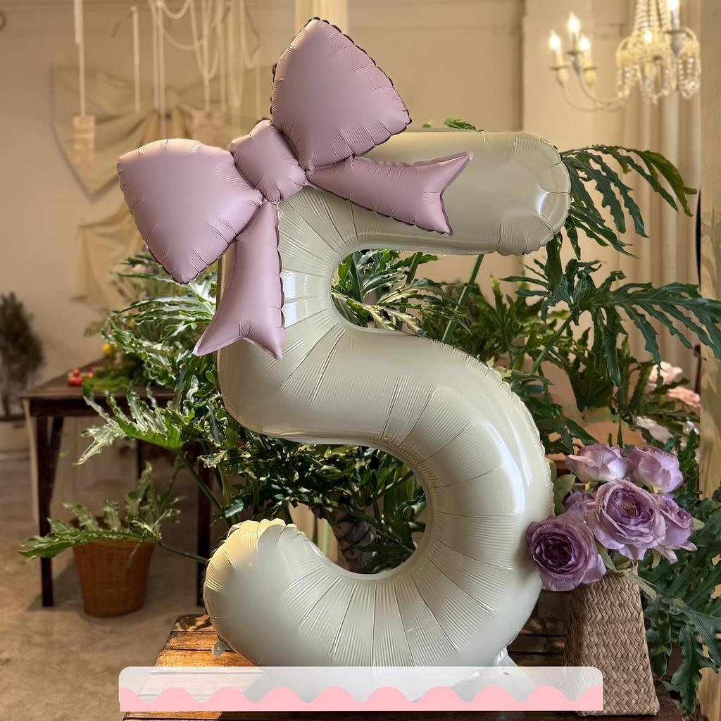 2 pcs/set 32inch cream digital with pink bow aluminum foil balloons suitable for decorating outdoor party scenes for birthdays
