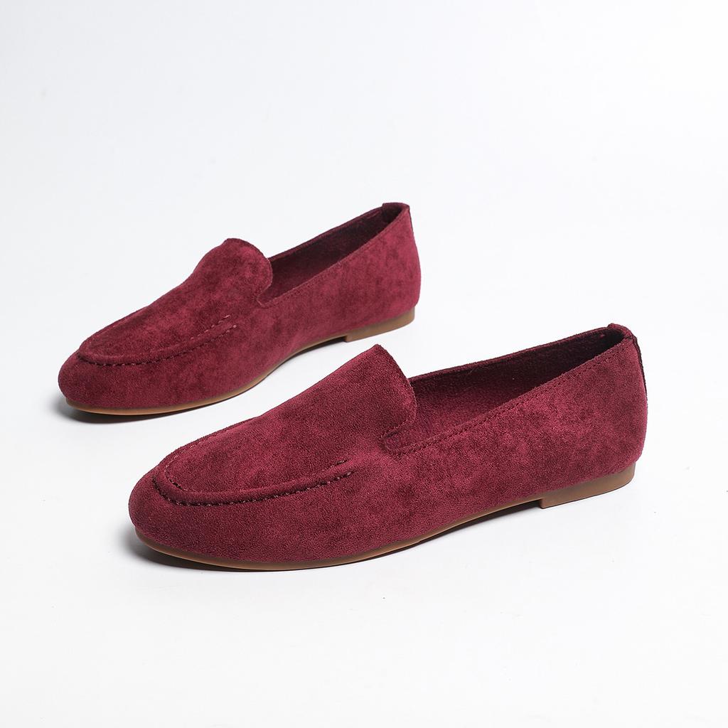 22 Round Head Covered with Ancient Suede, Comfortable and Elegant Temperament, Low-heeled Small Leather Shoes
