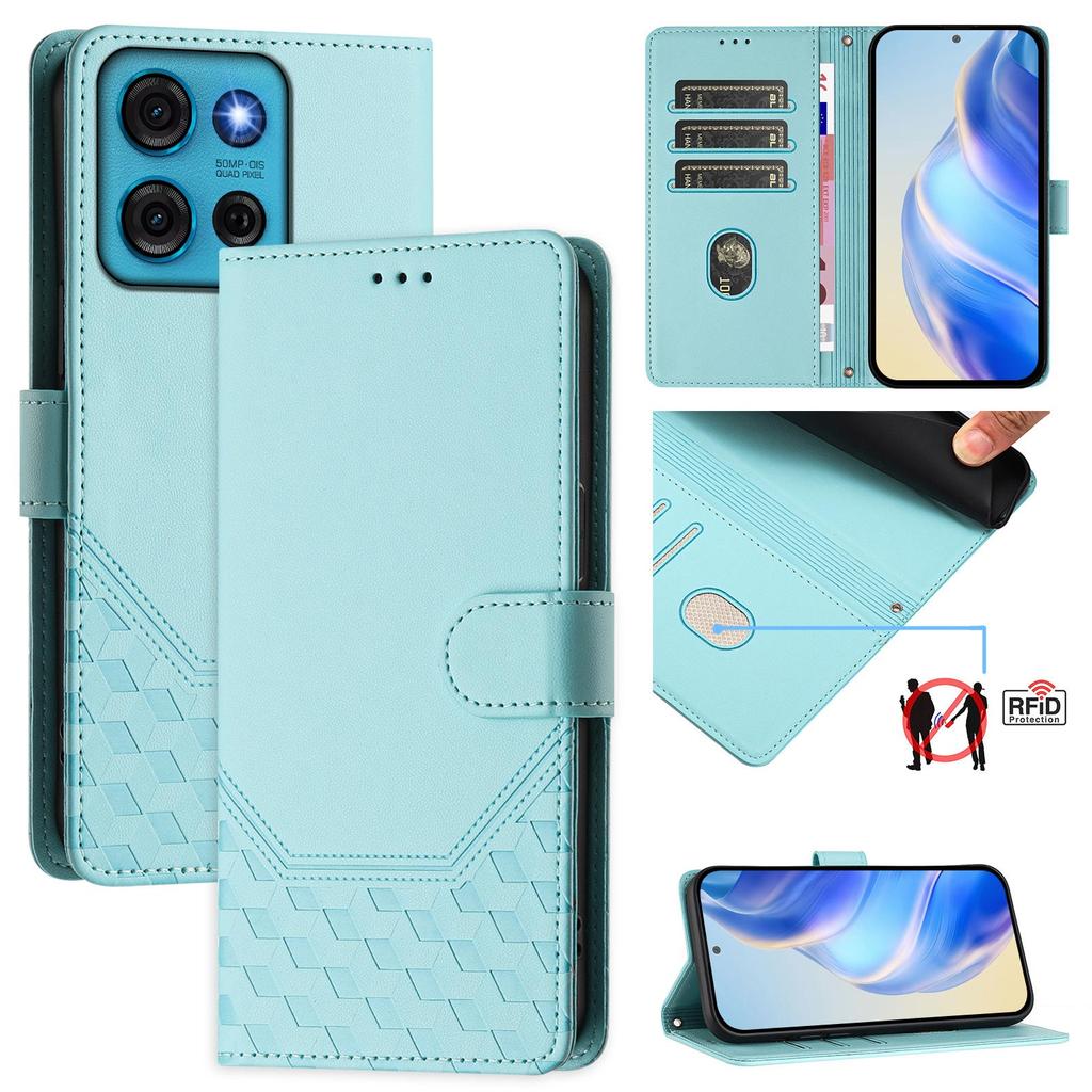 Dla Motorola Moto G75 5G Etui Impregnowane Plaster Miodu Blokujące RFID Skórzane Pokrowiec na Telefon ze Smyczą