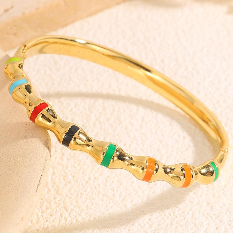 Titanium Steel Bracelet Water Drop Bamboo Color Drop Oil Open Bracelet Jewelry 18CM