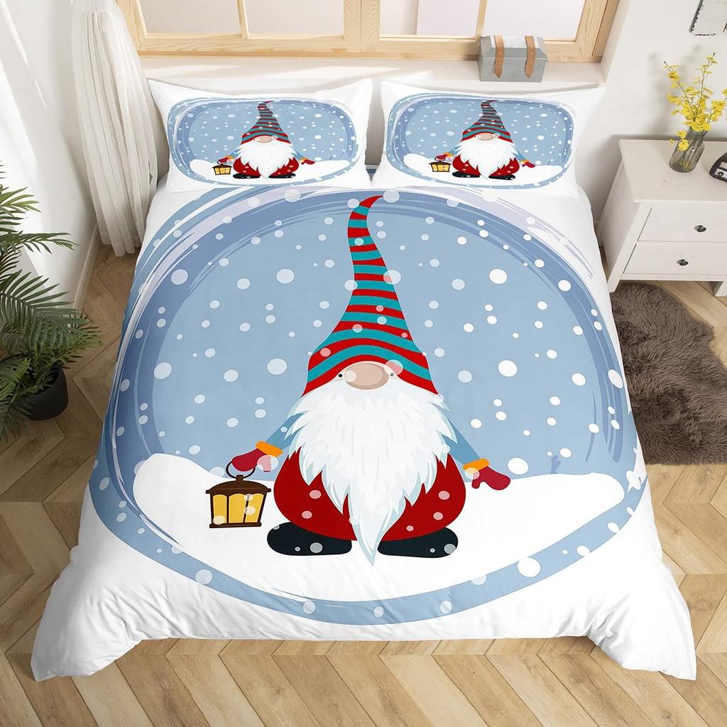 Christmas Gnomes Bedding Set Santa Claus Xmas Comforter Cover Merry Christmas Duvet Cover Set Romantic Candlelight Quilt Cover