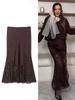 European Style Women's Mid-Length Lace Silk Satin Skirt - Autumn/Winter Collection