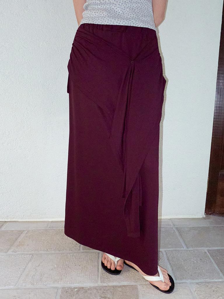 Etmont 2-Way Tie Long Skirt, Wine