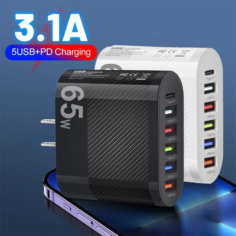 Adattatore di ricarica USB PD da 3,1 A a 5 porte per Xiaomi iPhone 13 Samsung Caricabatterie da muro QC 3.0 per telefono cellulare