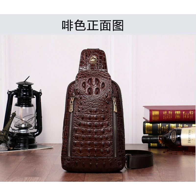 New Crocodile Patterned Men's Chest Bag Korean Version Casual Single Shoulder Diagonal Cross Genuine Leather