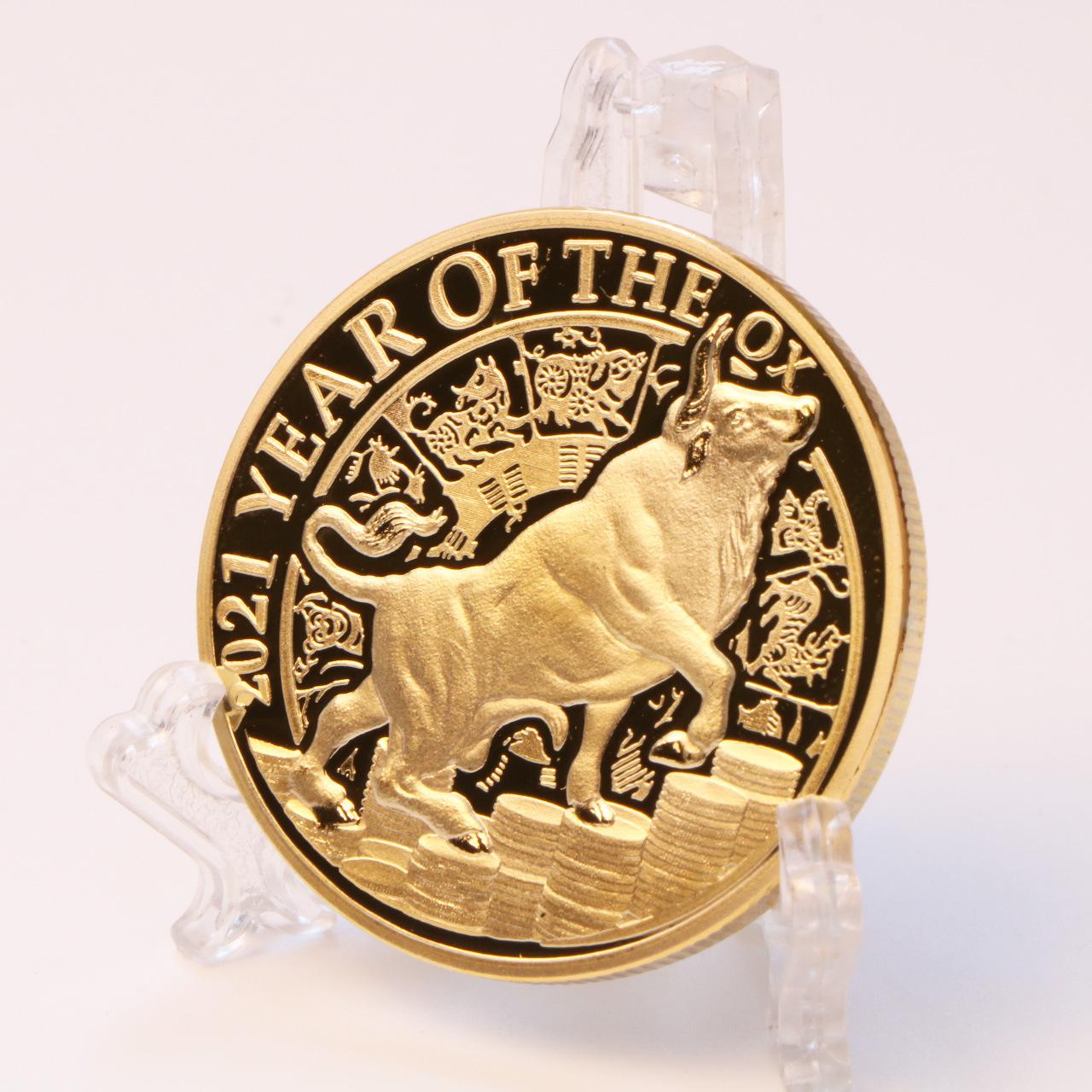 Year of the Ox Gold Coin, OX Gold and Silver Coin, New Year Gift, Lucky Coin, Metal Commemorative Coin for the Year of the Ox