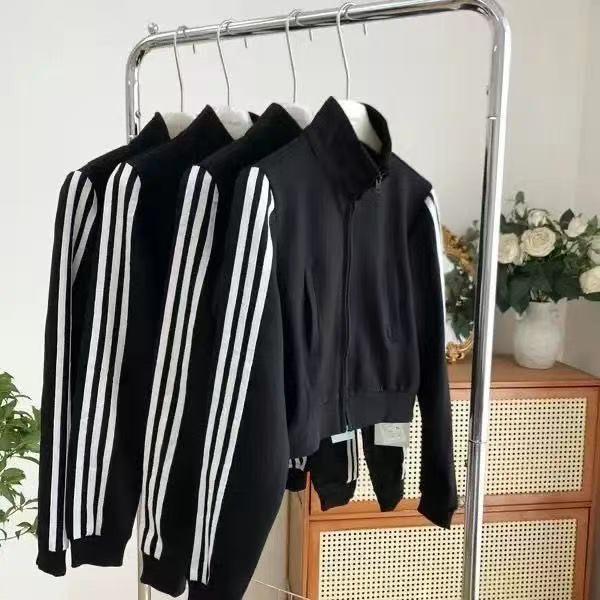 Unisex Dark Blue Three-Stripe Stand Collar Hoodie Jacket for Autumn/Spring